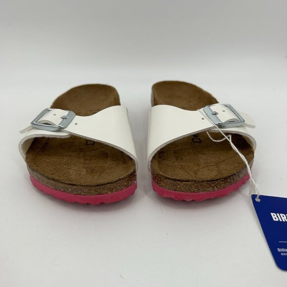 NIB BIRKENSTOCK Girl's Madrid Patent Leather White Pink Slip On Sandals Size 13 - Picture 3 of 6